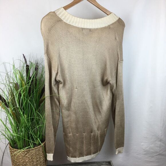 Neiman Marcus Outlander Tan & Ivory Knit Vintage Long Sleeve Tunic Sweater M - Picture 3 of 9